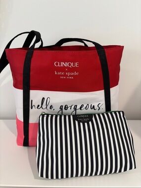 KATE SPADE x Clinique SET OF TWO BAGS makeup bag & tote bag travel vacation bags